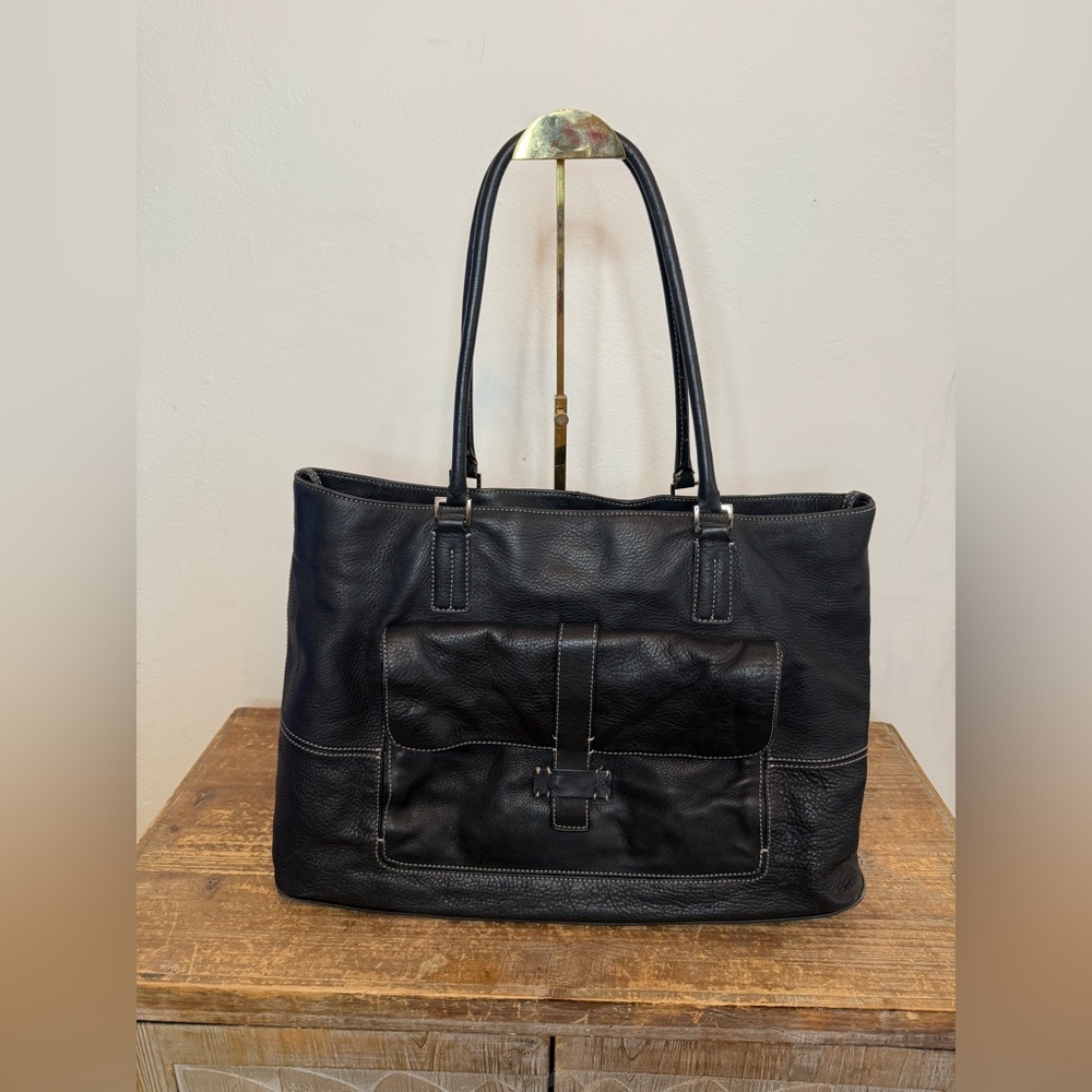 J. Jill Large Black Carryall Leather Tote EUC